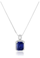 Sterling Silver Created Dark and White Sapphire Emerald-Cut Drop Pendant Necklace, 18"