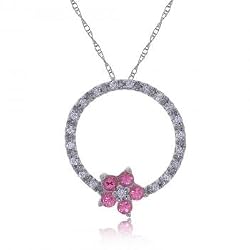 Pink Sapphire Diamond Circle of Love Flower Pendant