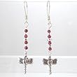 Long Dragonfly Dangle Earrings in Garnet Gemstone and Sterling Silver, #8645