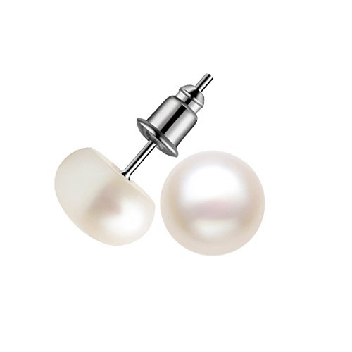 Anmao Fashion 9-10mm Pearl Earrings Pearl for Women Jewelry of Platinum Plating Oblate Freshwater Pearl Earrings Wedding Jewelry CRER03