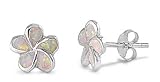 Sterling Silver Earring in Lab Created Opal - Plummeria -Earring Height: 8mm