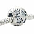 ONE GENUINE SOLID STERLING SILVER PAW PRINT CHARM BEAD - TO FIT PANDORA, CHAMILIA, BIAGI AND SIMILAR 3MM EUROPEAN BRACELETS