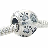 ONE GENUINE SOLID STERLING SILVER PAW PRINT CHARM BEAD - TO FIT PANDORA, CHAMILIA, BIAGI AND SIMILAR 3MM EUROPEAN BRACELETS