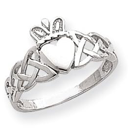 14k White Gold Mens Claddagh Ring - Size 9.5