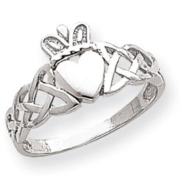 14k White Gold Mens Claddagh Ring - Size 9.5