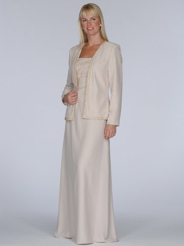 Champagne Formal Evening Dress with Jacket - Mother of Bride & Groom, Wedding, Party, MOB Gown by Sean Collection (7257)
