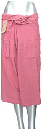 Pink Yoga Massage Wrap Trousers Fisherman 3/4 Knee Height Pants Unique for Women & Men, Northern Thai Style
