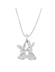 Sterling Silver One Sided Small Kissing Bunny Rabbits Necklace