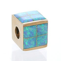 14kt Gold and Blue Opal Inlaid Cube Pendant, #7844