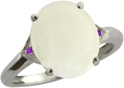 4.01 Ct Oval/cabouchon White Opal and Purple Amethyst 14k White Gold Ring