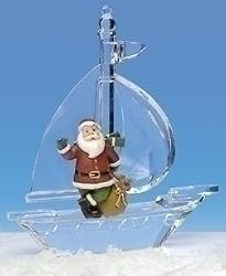 4.25" Icy Crystal Santa Claus on Sailboat Christmas Ornament