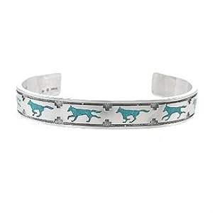 Running Wolf Cuff Bracelet in Sterling Silver with Turquoise Chip Inlay, #7901
