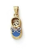 14k Diamond Blue Enamel Baby Shoe Pendant - JewelryWeb