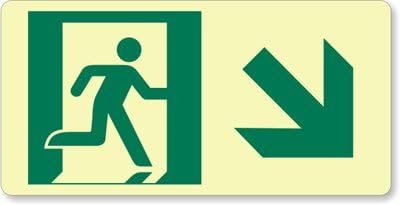 GlowSmart Directional Emergency Signs, Arrow Right Down, 9" x 4.5"