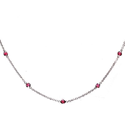 14k White Gold Natural Pink Sapphire 7 Stations Bezel Necklalce Pendant Ct.tw 0.30