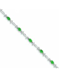 Genuine 14K White Gold White Gold With Diamond And Emerald Gemstone Bracelet 4 Grams Of Gold 100% Satisfaction Guaranteed.