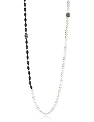Lena Skadegard "Thaleia" Black Spinel, Silver Enamel Bead, Pave Diamond Ball Necklace