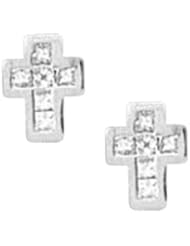 14K White Gold 1/3 ct. Princess Cut Diamond Cross Earrings