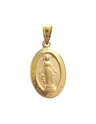 14k Yellow Gold Oval Miraculous Medal Virgin Mary Charm 19mm