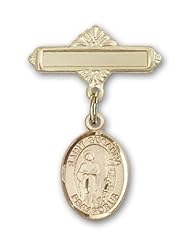14K Gold Baby Badge with St. Susanna Charm and Polished Badge Pin
