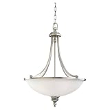Sea Gull Lighting 65351-965 Three-Light Laurel Leaf Pendant, Satin Etched Glass Shade, Antique Brushed Nickel