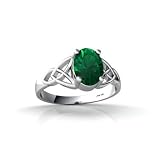 14K White Gold Oval Created Emerald Celtic Trinity Ring