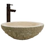 Polished Travertine Vessel Sink with Chiseled Exterior - Beige Travertine Polished Travertine Vessel Sink with Chiseled Exterior - Beige Travertine