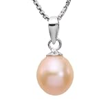 Pearl Essence 7-8mm AAAA Drop Pendant w. Platinum Overlay CAREFREE Sterling Silver Necklace, Peach (18)