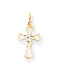10k Yellow Gold & Rhodium Cross Charm - Religious Jewelry
