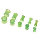 10 Piece Green Silicon Flesh Tunnel Plug set. Sizes 6g, 4g, 2g, 0g, 00g. 1 Pair of each size silicon tunnel. Perfect for ear stretching.