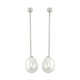 Chinese Fresh Water Pearl with 0.05 ct. Diamond Drop Earrings in 14K White Gold
