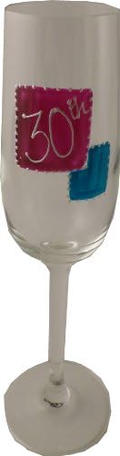 Customized 30th birthday champagne Flute (m/teal)EXTRA 25 CHARACTERS