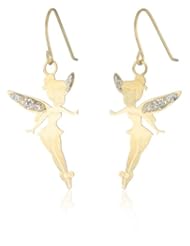 Disney Tinkerbell 14kt Gold Handing Glitter Wing Girls Earrings