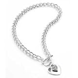 New Ladies Silver Crystal Heart Tbar Necklace Jewellery