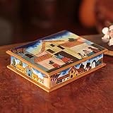 NOVICA Painted glass jewelry box, 'Village Houses'