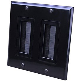Vanco 120828X 2-Gang Decora-Style Brush Bulk Cable Wallplate - Black