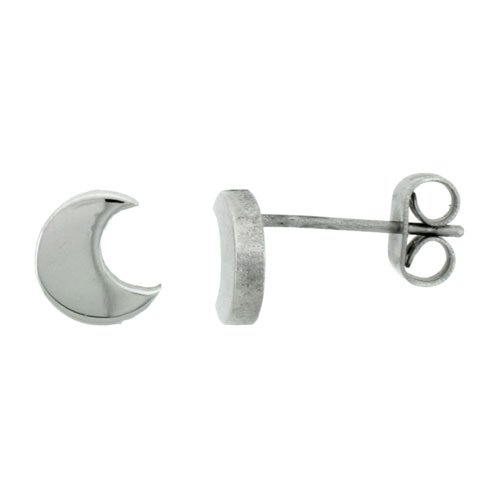 Small Stainless Steel Crescent Stud Earrings