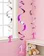 Pink 1st Birthday Hanging Swirl Decorations (5 count)