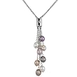 Multi-Color Cultured Pearl Multi-Strand Silver Chain Lariat w. Bar Crystal Slider