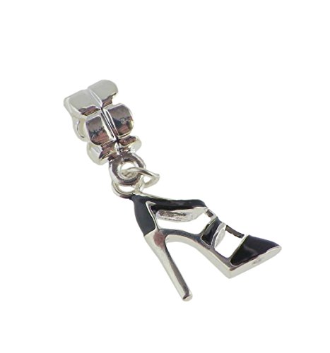 Black High Heel Shoe Sandal Pandora Style Bead Charm Fits All Brand Charm Bracelets or Necklace