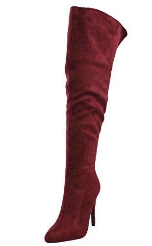 Paprika Women s Sandra Almond Toe Closed Toe Over The Knee Open Cuff Dress High Heel Boots, Vino Faux Suede, 85 M US