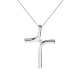 9ct White Gold Diamond Split Cross Pendant & 18 Chain