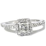 Discounts 1.12CT Princess Cut Pave Halo Diamond Engagement Ring On Sale