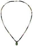 14k Yellow Gold Multi-Tourmaline Roundel Necklace with Pear Shaped Green Tourmaline Drop Pendant, 16"