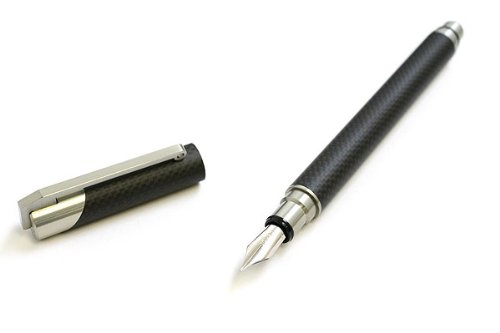 Tombow ZOOM 101 Carbon Fiber Fountain Pen, Fine Point Nib, Refillable, Black/Silver Barrel (TOM-58055) On Sale