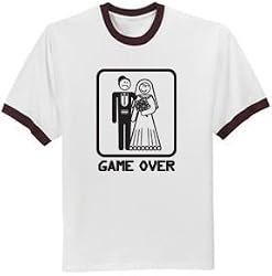 GAME OVER Funny Marriage Bride Groom Ringer T-shirt Tee Shirt