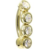 Solid 14KT Yellow Gold TOP DROP Cubic Zirconia ROUND QUAD Belly Ring