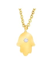 Good luck 14k Yellow gold diamond petite HAMSA-HAND OF GOD pendant necklace