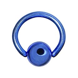 18 Gauge 1/4" Blue Anodized Titanium Ball Captive Ring