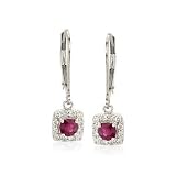 1.00ct t.w. Ruby, .25ct t.w. Diamond Earrings In 14kt White Gold